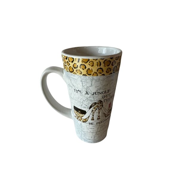 Ceramic Jungle-Themed Mug With Leopard Print & Map Design - Picture 3 of 13